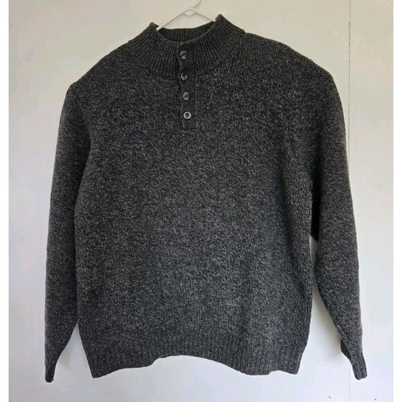 LL Bean Sweater Mens Size XL Gray Ragg Lambs Wool Henley Collar 237772 Grandpa - Picture 1 of 7
